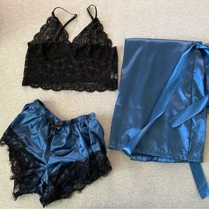 Lingerie Set with robe, bralette, and booty shorts